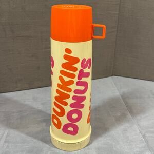 Vintage 1980s Metal Dunkin Donuts Tall Thermos Seeley Travel Mug w/ Cup